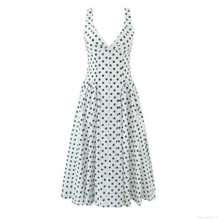Women's Retro Elegant Polka Dot Sleeveless Maxi Dress V-Neck High Waist A-Line Long Dress For Party Cocktail Summer Fashion Lady Clothing