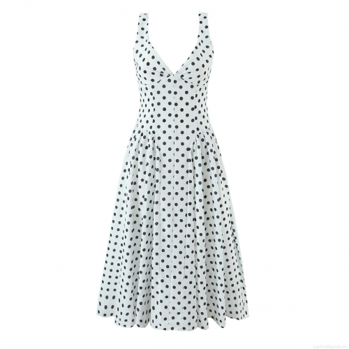 Women's Retro Elegant Polka Dot Sleeveless Maxi Dress V-Neck High Waist A-Line Long Dress For Party Cocktail Summer Fashion Lady Clothing