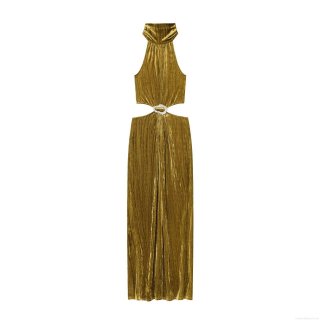 Sexy Halter Neck Velvet Maxi Dress For Women Elegant Cut-out Waist With Rhinestone Buckle Sleeveless Backless Pleated Long Evening Party Club Dresses