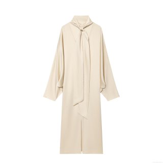 Women's Elegant Satin Silk V-Neck Maxi Dress Long Sleeve Tie-Neck Loose Fit Flowy Evening Party Gown Minimalist Apricot Long Dresses For Women