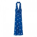 Women's Polka Dot Halter Backless Maxi Dress Summer Casual Vacation Sleeveless Cowl Neck Draped Chiffon Polyester Long Dress