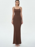 Women Spaghetti Strap Ribbed Knit Mermaid Maxi Dress Slim Fit Solid Color Summer Party Evening Long Dress Polyester Fabric