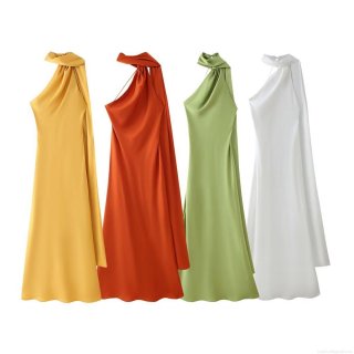 Women's Elegant Halter Neck Satin Maxi Dress Sleeveless Backless Long Evening Party Dress Solid Color Silk Texture Slim Fit Formal Gown For Wedding Prom Cocktail