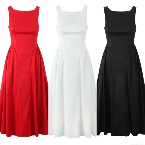 Women's Simple Sleeveless Backless Polyester Maxi Dress Solid Color Slim Fit Pleated Long Dress For Evening Party Streetwear Lady Elegant Gown