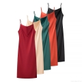 Women Sexy Satin Cowl Neck Cami Maxi Dress Polyester Sleeveless Slit Back Evening Party Streetwear Clubwear Solid Color Long Dress