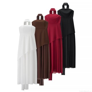 Women's Sexy Halter Neck Mesh Patchwork Maxi Dress Elegant Backless Off-Shoulder Asymmetrical Hem Long Evening Gown Bodycon Party Dress For Ladies