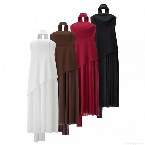 Women's Sexy Halter Neck Mesh Patchwork Maxi Dress Elegant Backless Off-Shoulder Asymmetrical Hem Long Evening Gown Bodycon Party Dress For Ladies