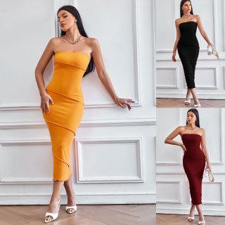 Women Sexy Tube Top Bodycon Maxi Dress Ribbed Knit Sleeveless Tiered Solid Color Long Dress For Summer Beach Party Clubwear Slim Fit Elegant Evening Gown