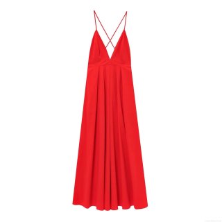 Women Sexy Deep V Neck Backless Maxi Dress Cross Strap Sleeveless Polyester Solid Color Long Evening Party Dress For Summer Vacation