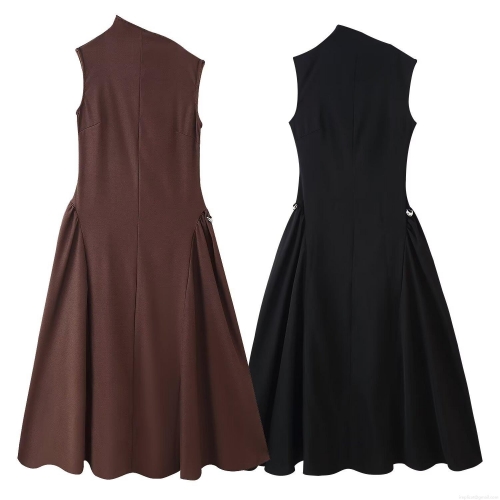 Women's Elegant Asymmetric High Neck Sleeveless Maxi Dress Solid Color Bodycon Pencil Dress with Waist Ring Decoration Street Style Summer Outfits