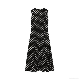 Women's Sleeveless Polka Dot Maxi Dress Retro Round Neck A-Line Long Dress With Back Zipper Elegant Summer Casual Street Style Outfit