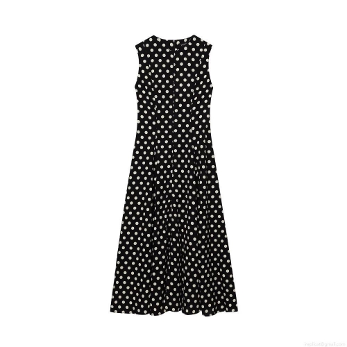 Women's Sleeveless Polka Dot Maxi Dress Retro Round Neck A-Line Long Dress With Back Zipper Elegant Summer Casual Street Style Outfit