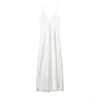 Women's Elegant Satin Backless Cami Dress V-neck Minimalist White Maxi Slip Dress For Summer Party Evening Wear Sexy Clubwear Sleeveless Gown
