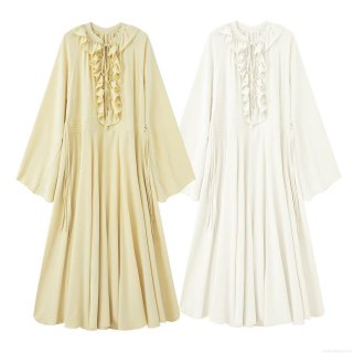 Women's Ruffle Round Neck Long Sleeve Maxi Dress Polyester Loose Drawstring Waist Chiffon Style Casual Party Streetwear Dress For Women