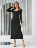 Women's Sexy Ribbed Knit Maxi Dress Asymmetric Cutout Shoulder Long Sleeve Bodycon Backless Solid Color Long Dress For Party Club Night Out