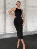 Women's Sexy Backless Maxi Dress Slim Fit Sleeveless Knit Viscose Elastane Hollow Out Bodycon Long Tank Dress For Casual Party Summer