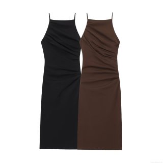 Women's Sexy Ruched Backless Maxi Dress Solid Color Sleeveless Cami Long Dress For Summer Party Vacation Elegant Slim Fit Polyester Gown