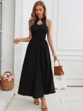 Women's Sexy Halter Neck Cutout Maxi Dress Sleeveless Backless A-Line Long Knitting Gown For Summer Party Elegant Polyester Elastane Dress
