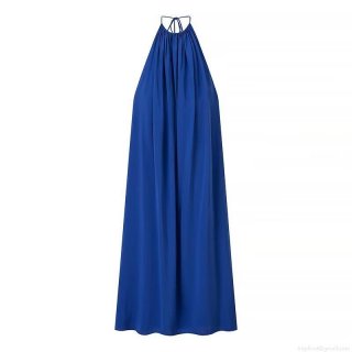 Women's Backless Halter Neck Maxi Dress Solid Color Sleeveless A-Line Flowy Long Dress For Summer Vacation Beach Party Streetwear Ladies Clothing