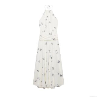 Women's Halter Neck Backless Maxi Dress Polyester Chiffon Butterfly Print Tie-up Pleated Long Dress For Summer Party Vacation Elegant Streetwear