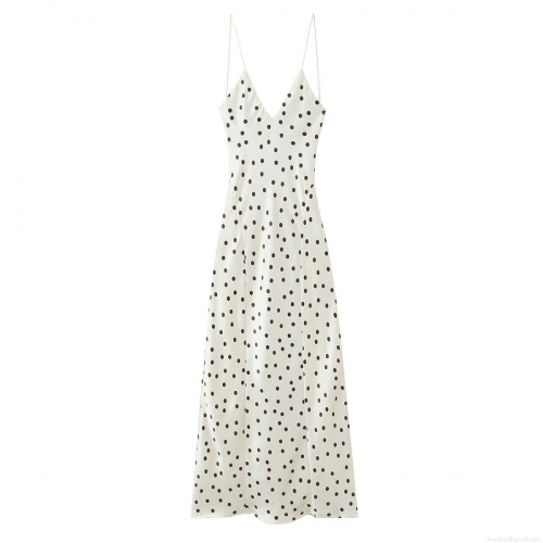 Women's Sexy Backless Polka Dot Camisole Maxi Dress Satin Texture V Neck Spaghetti Strap Long Dress Casual Chic Summer Fashion Dresses For Women