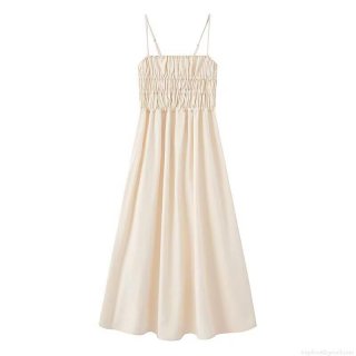 Women's Summer Solid Color Spaghetti Strap Maxi Dress Backless Shirred Smocked Bodice A-Line Tiered Long Sundress Casual Beach Party Dress