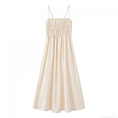 Women's Summer Solid Color Spaghetti Strap Maxi Dress Backless Shirred Smocked Bodice A-Line Tiered Long Sundress Casual Beach Party Dress