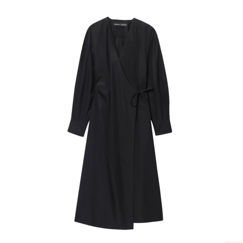 Women's Elegant V-Neck Long Sleeve Maxi Dress Solid Color Wrap Tie Waist Umbrella Skirt Casual Streetwear Autumn Fall Party Dating Dress