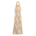 Women's Floral Print Halter Maxi Dress Backless A-Line Sleeveless Summer Beach Vacation Holiday Dress European Street Style Long Sun Dress