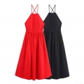 Women's Sexy Halter Backless Cross Strap Maxi Dress Solid Color Sleeveless A-Line Party Dress Elegant Streetwear Evening Gown