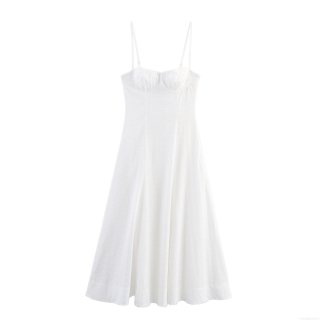 Women White Hollow Out Embroidery Maxi Dress Camisole Sleeveless Slim Fit Floral Broderie Anglaise Sundress For Vacation Party Elegant Street Style Dress