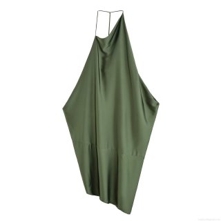 Women Satin Asymmetric Halter Maxi Dress Sexy Backless Solid Color Silk Texture Sleeveless Pullover Evening Party Dress For Autumn Lady