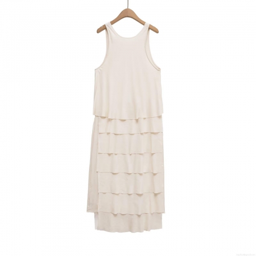 Women's Sleeveless Layered Cake Maxi Dress Solid Color Backless U-Neck Polyester Tiered Long Dress For Summer Vacation Party Streetwear