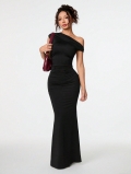 Women Sexy Elegant Slant Neck One Shoulder Ruched Bodycon Maxi Dress Solid Color Polyester Elastane Evening Party Gown Dress