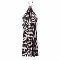 Women's Sexy Zebra Print Halter Maxi Dress Backless Lace-up Satin Polyester Long Dress For Women Party Night Out Vacation Chic Sleeveless Evening Gown