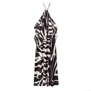 Women's Sexy Zebra Print Halter Maxi Dress Backless Lace-up Satin Polyester Long Dress For Women Party Night Out Vacation Chic Sleeveless Evening Gown