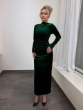 Women's Sexy Slim Fit Velvet Maxi Dress High Neck Long Sleeve Ruched Bodycon Evening Party Long Dresses For Autumn Winter Ladies Clothing