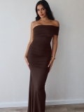 Women's Sexy One Shoulder Ruched Maxi Dress Elegant Backless High Split Slim Fit Evening Party Long Dress 95% Polyester 5% Spandex