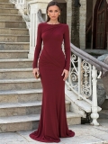 Women's Sexy Backless Bodycon Maxi Dress Elegant Long Sleeve Ruched Floor-Length Evening Gown For Party Wedding Guest Night Out