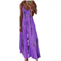 Women's Sleeveless Tie-Dye Camisole Maxi Dress V-Neck Large Swing Loose Polyester Milk Silk Long Dress For Summer Beach Vacation Holiday Bohemian Casual Women Ladies Streetwear