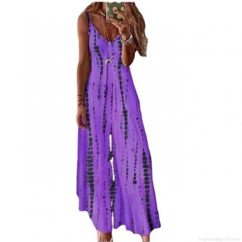 Women's Sleeveless Tie-Dye Camisole Maxi Dress V-Neck Large Swing Loose Polyester Milk Silk Long Dress For Summer Beach Vacation Holiday Bohemian Casual Women Ladies Streetwear