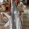 Women's Sexy V Neck Sling Maxi Dress Summer Feather Print Sleeveless Slim Fit Polyester Spandex Long A-Line Dress For Resort Vacation Fashion Casual Sundress