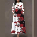 Women's Plus Size Floral Print Maxi Dress Elegant Long Sleeve High Waist Round Neck Big Swing Dress With Pockets Floral Pattern Polyester Spandex Milk Silk Long Dress For Casual Evening Party Commute Women