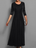 Women Elegant Solid Color Velvet Maxi Dress Retro Round Neck Long Sleeve Slim Fit A-Line Long Dress For Party Dating Casual Wear