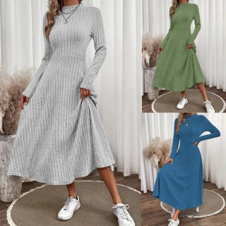 Women Plus Size Knit Ribbed Maxi Dress Long Sleeve Round Neck Solid Color Autumn Winter Elegant Casual Oversized Ribbed Knit Dress for Ladies
