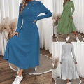 Elegant Women's Ribbed Knit Maxi Dress Long Sleeve Round Neck Solid Color Brushed Polyester Spandex Dress for Autumn Winter Casual Daily Wear