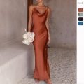 Women's Elegant Satin Slip Dress Sexy Cowl Neck Backless Bodycon Maxi Dress For Evening Party Wedding Guest Solid Color Polyester Long Dress