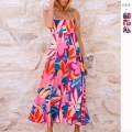 Women's Sexy Summer Vacation Floral Print Maxi Camisole Dress Elegant Backless Square Neck High Waist A-Line Boho Long Dress 100% Polyester Beachwear Party Dress