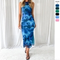 Women's Sexy Sleeveless Bodycon Maxi Dress 95% Polyester Mesh Abstract Floral Print Ruched Side Slit Elegant Slim Fit Long Dress For Party Vacation