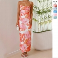 Women's Sexy Backless Floral Print Maxi Dress Summer Vacation Slim Fit Sleeveless Polyester Camisole Strappy Long Dress For Party Clubwear